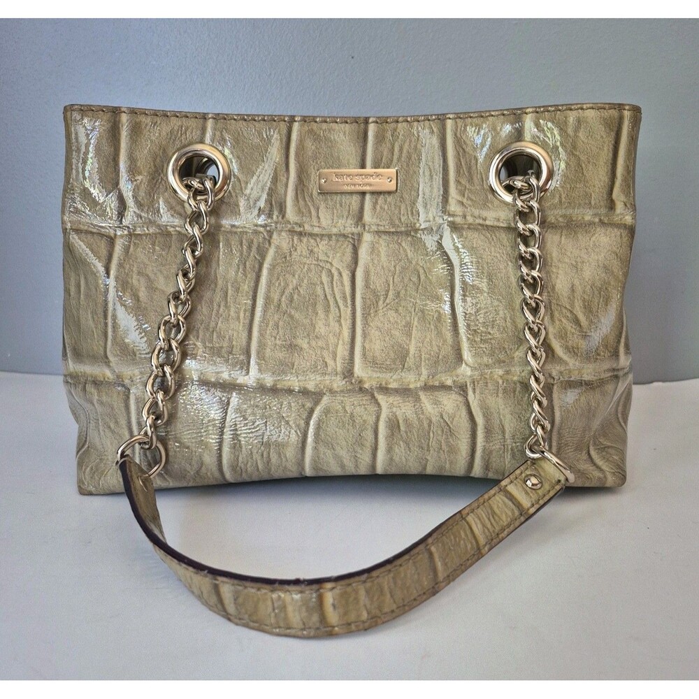 Kate Spade New York Taupe Alligator Embossed Leather Chain Link Shoulder Purse